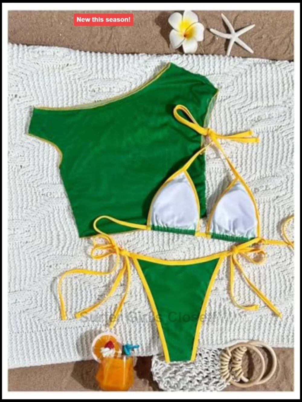 3 Piece Bikini Set Halter Thong Swimsuit Off Shoulder Cover Up